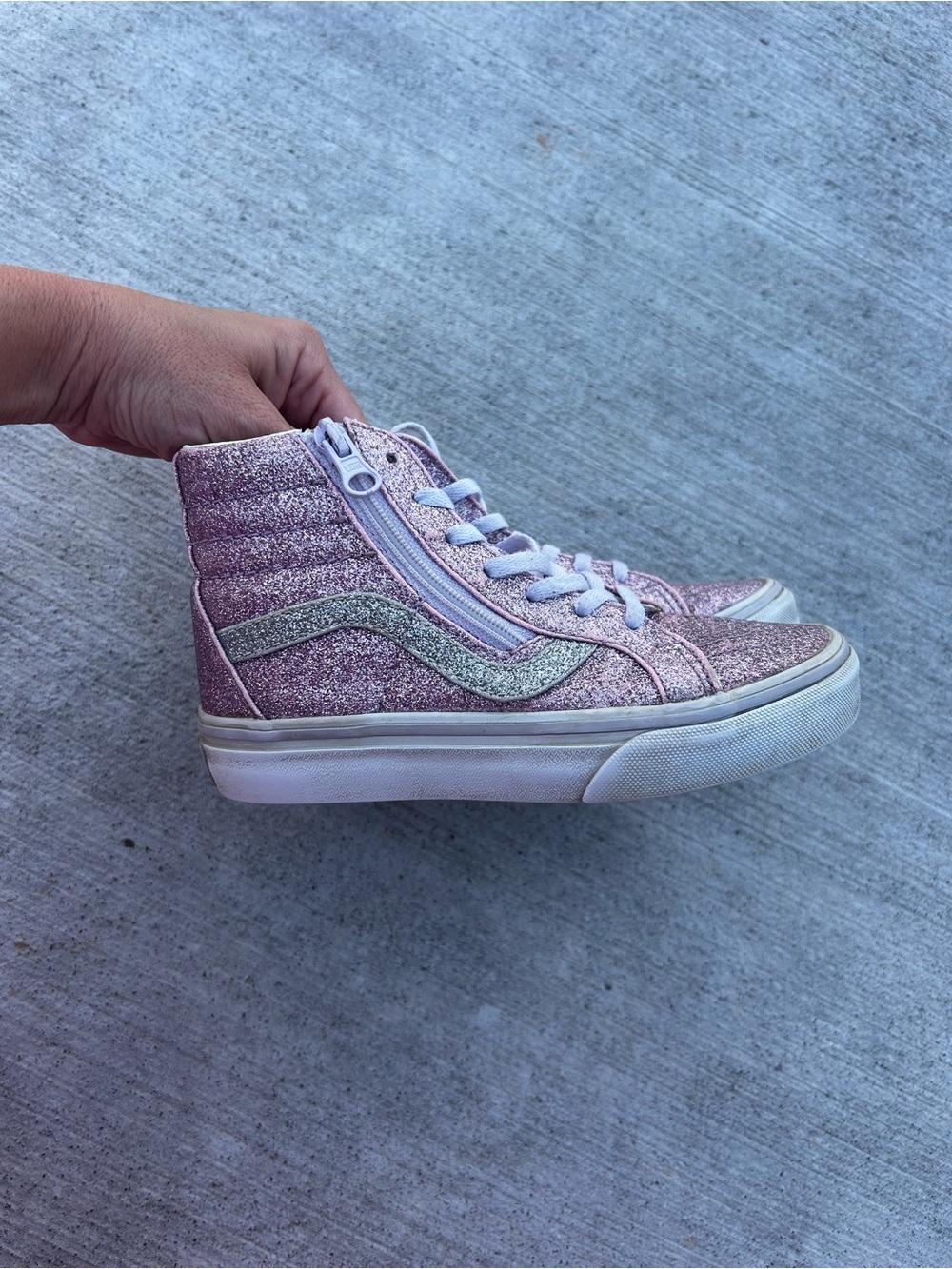 Vans Pink Glitter High-Top Sneakers with Silver Stripe